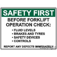 Forklift Operation Checklist Sign