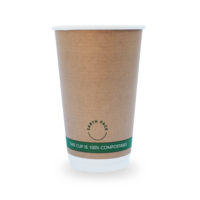 Earth Pack 16oz Double Wall Compostable Coffee Cups Kraft 500/ctn