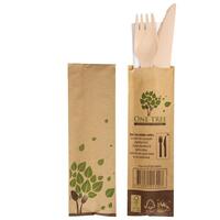 One Tree Eco Wooden Cutlery Set - Knife, Fork, Napkin - 400/ctn 