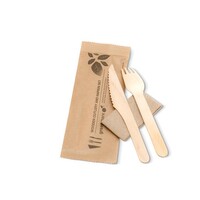 Greenmark 6" Fork / Knife / Napkin Wooden Cutlery Set - 400 sets per carton