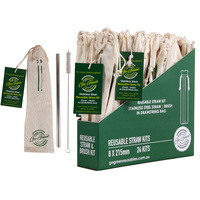 Go Green Stainless Steel Straw and Brush Kit 8mm x 215mm (4 x 24pack)  