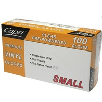 Clear Pre-Powdered Vinyl Gloves Small 100pk