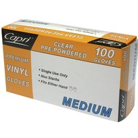 Clear Pre-Powdered Vinyl Gloves Medium 100pk