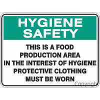 Hygiene Safety "Food Production Area...Protective Clothing Must be Worn" 225 x 300mm Polypropylene