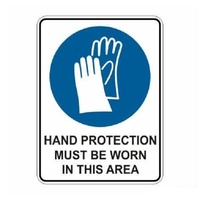 Must Wear Hand Protect in Area 100 x 140mm Self Stick Vinyl Pack of 5