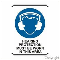 Hearing Protection Must Be Worn In This Area  150 x 225mm Self Stick Vinyl