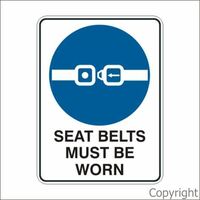 Seat Belt Must be Worn 100 x 140mm Self Stick Vinyl 5Pack