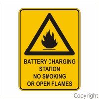 Warning Battery Charging No Smoking or Open Flames 300 x 450mm Metal