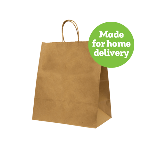 Brown Kraft Bag with Twisted Paper Handles 330 x 300 + 180mm 250/ctn Medium Home Meal Delivery Bag