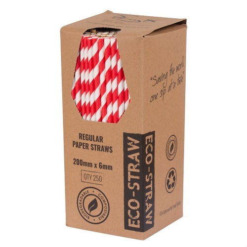 Regular Paper Drinking Straws - Red & White Stripe 2500/ctn
