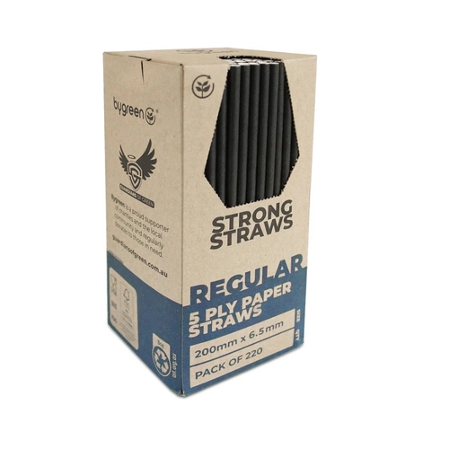 By-Green Strong Straws 5ply Regular Paper Straws - Black 2200/ctn