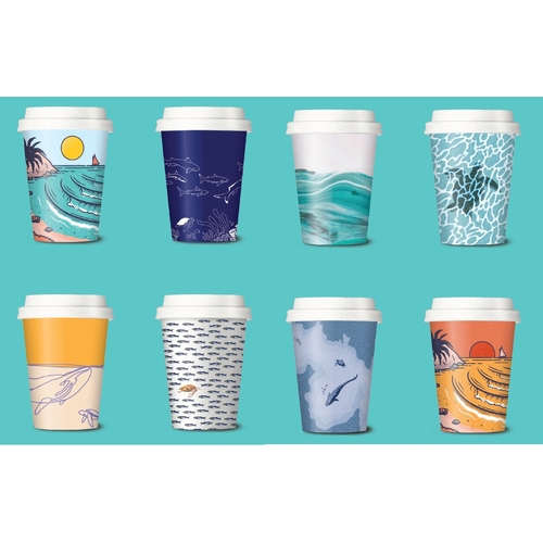 12oz Double Wall Art Series Hot Drink Cups 500/CTN 8 Art Designs