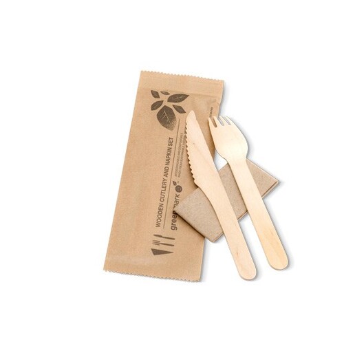 Greenmark 6" Fork / Knife / Napkin Wooden Cutlery Set - 400 sets per carton