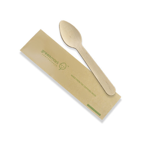 Greenmark Wooden Tea Spoons Individually Wrapped - 500/ctn