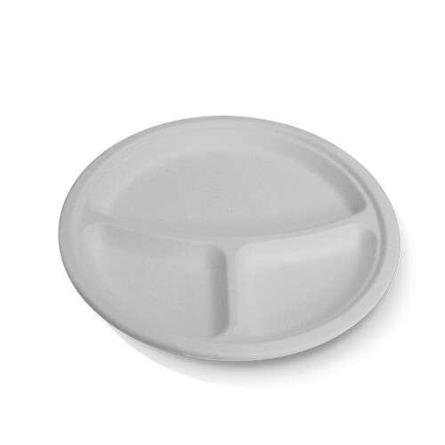 Greenmark Sugarcane 10" Round Plate - 3 Compartments - 500 pc/ctn