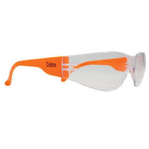 Cobra Clear Safety Glasses with Orange Frames - 12 pairs
