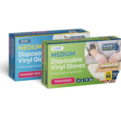 Glove Master Blue Pre-Powdered Vinyl Gloves Medium 100pk