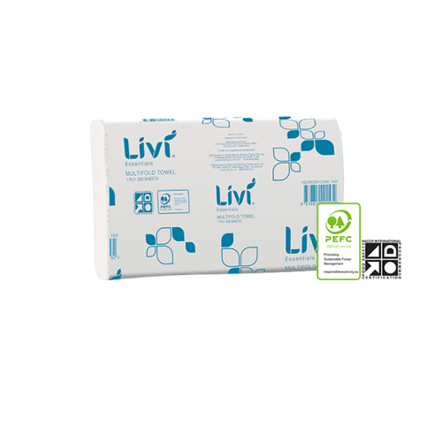 Livi PREMIUM Embossed 1ply Multifold Hand Towel 4000 Sheets Per Carton