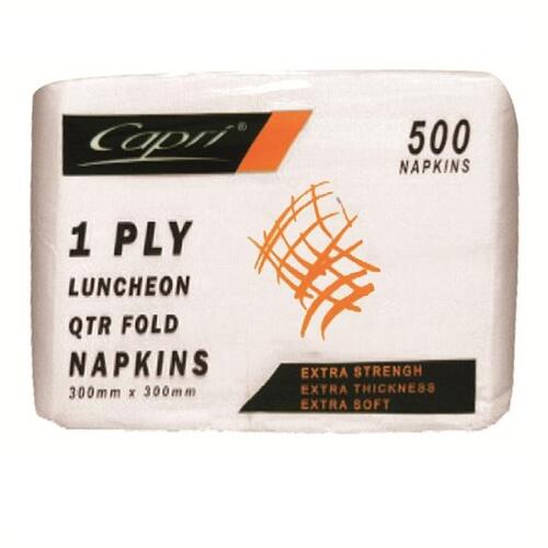 Capri Lunch Napkin White 1ply 3000/ctn Quarter Fold