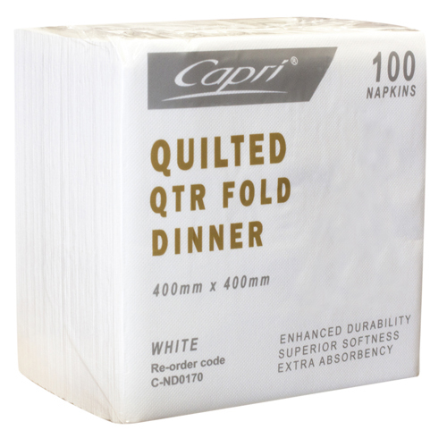 Capri Quilted White Dinner Napkins 1000/ctn Quarter Fold