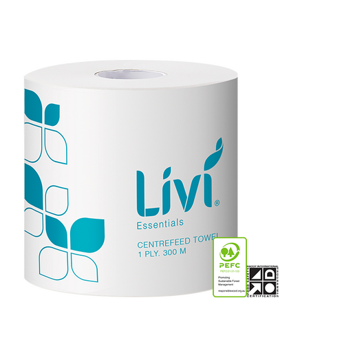 Livi Essentials Centrefeed Hand Towel Roll 1ply 300m 4/carton