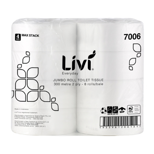 Livi Everyday 300m 2ply Jumbo Toilet Roll 8/ctn