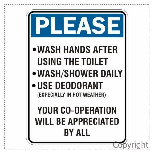 Wash Hands/ Shower/Deodorant Hygiene Sign