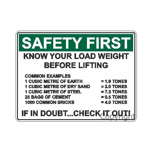 Forklift Weight Load Sign